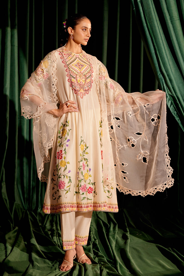 Ivory Floral Cutwork Dupatta