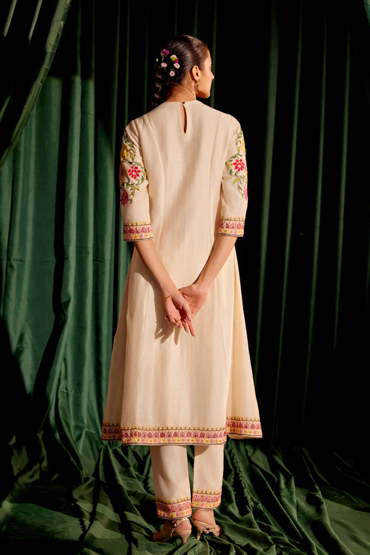 Ivory Embroidered Flared Kurta Set