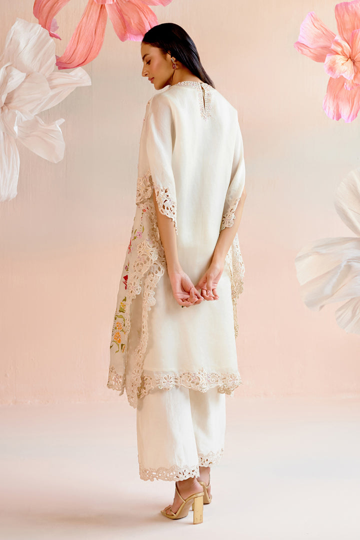 Ivory Floral Applique and Beadwork Kaftan