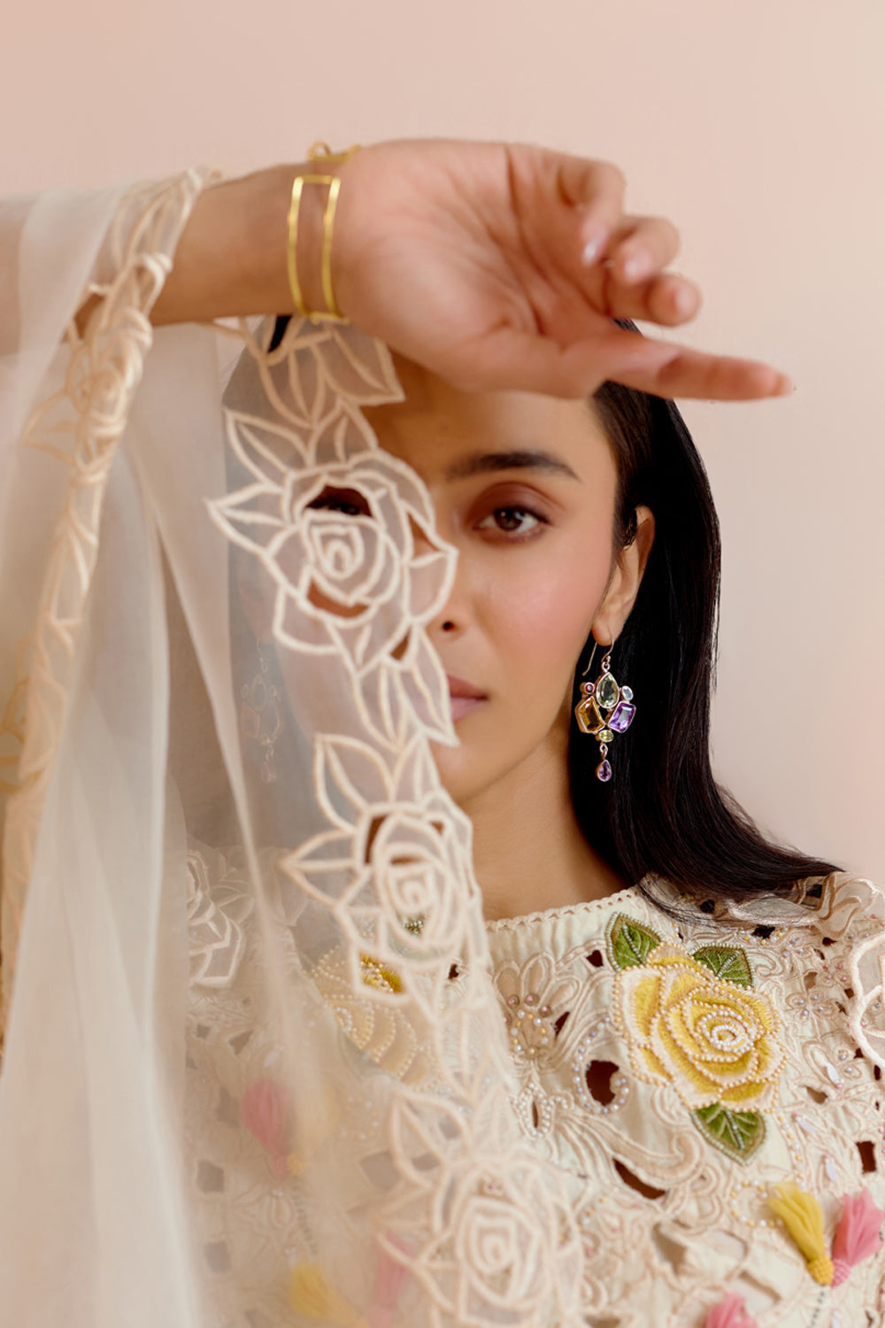 Ivory Rose Cutwork Dupatta