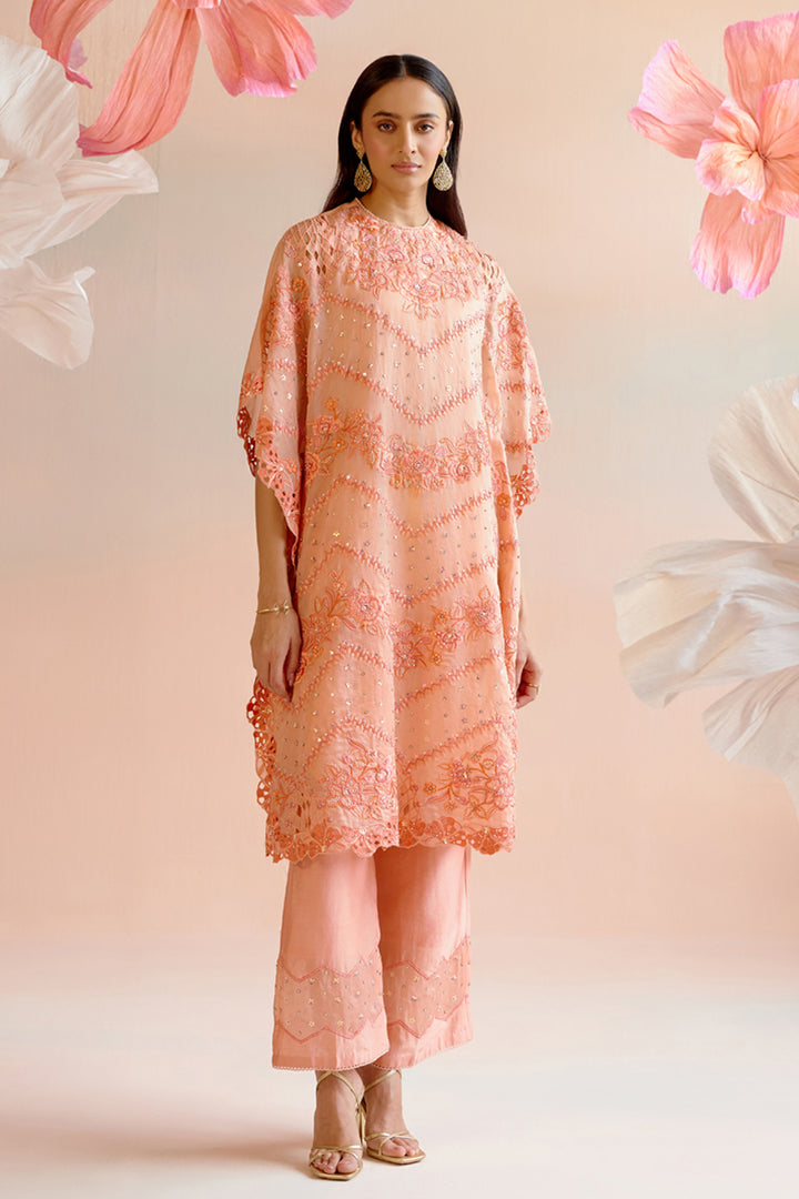 Apricot Multitonal Cutwork Kaftan