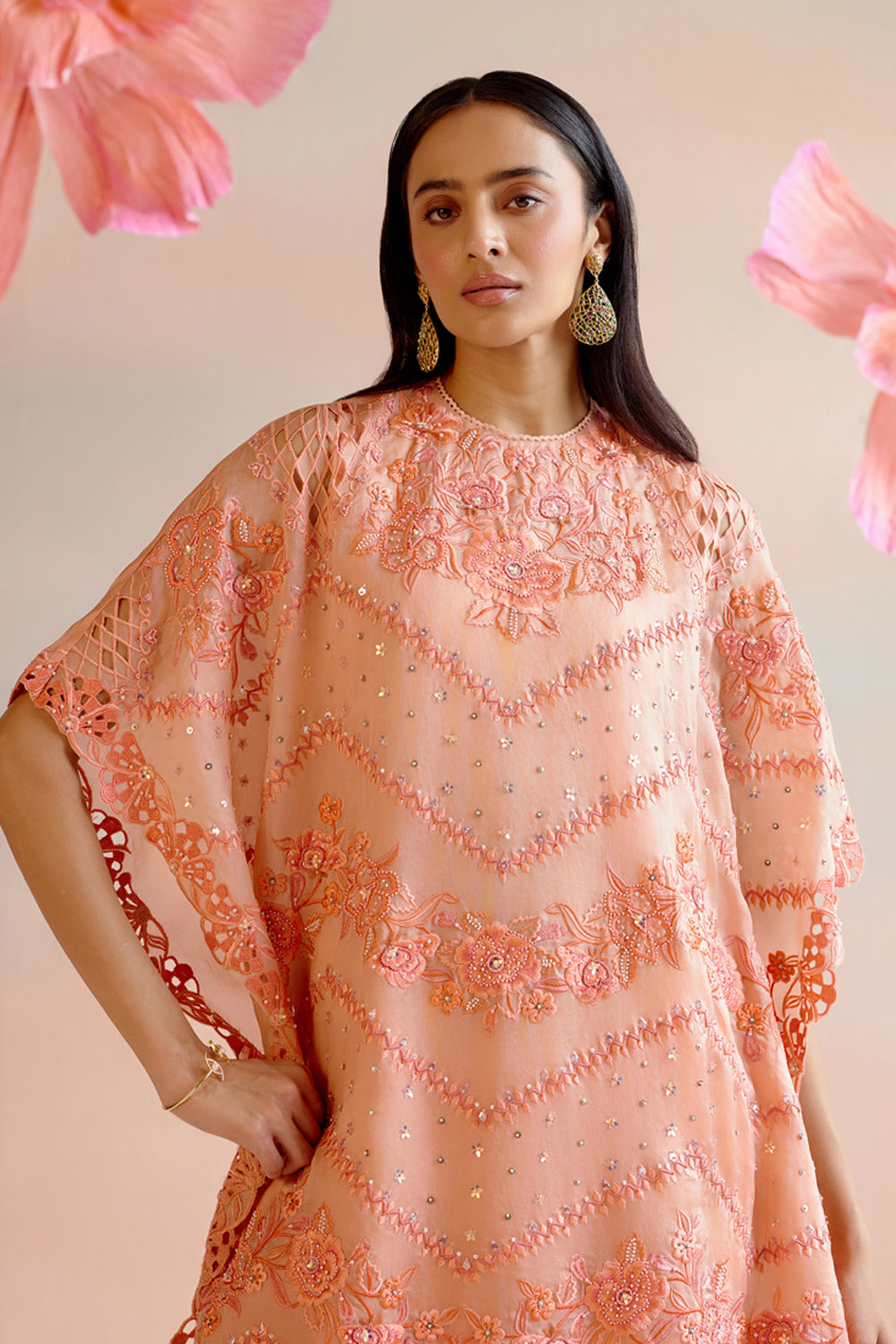 Apricot Multitonal Cutwork Kaftan