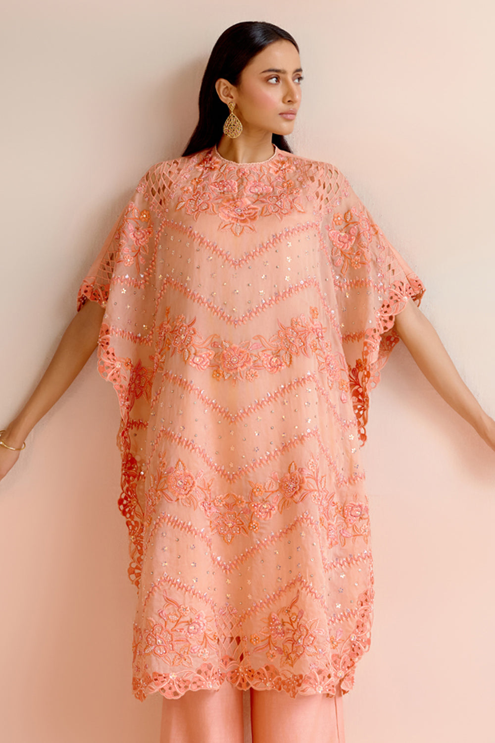 Apricot Multitonal Cutwork Kaftan