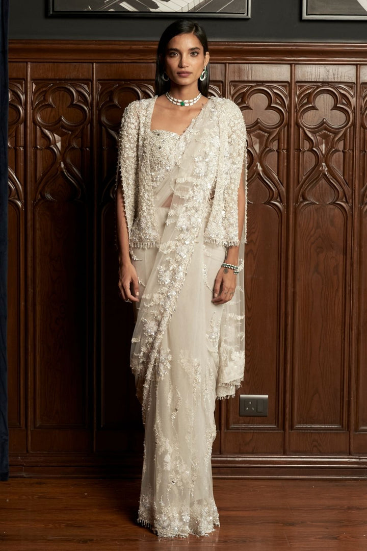 Grey Jacket-Saree Set