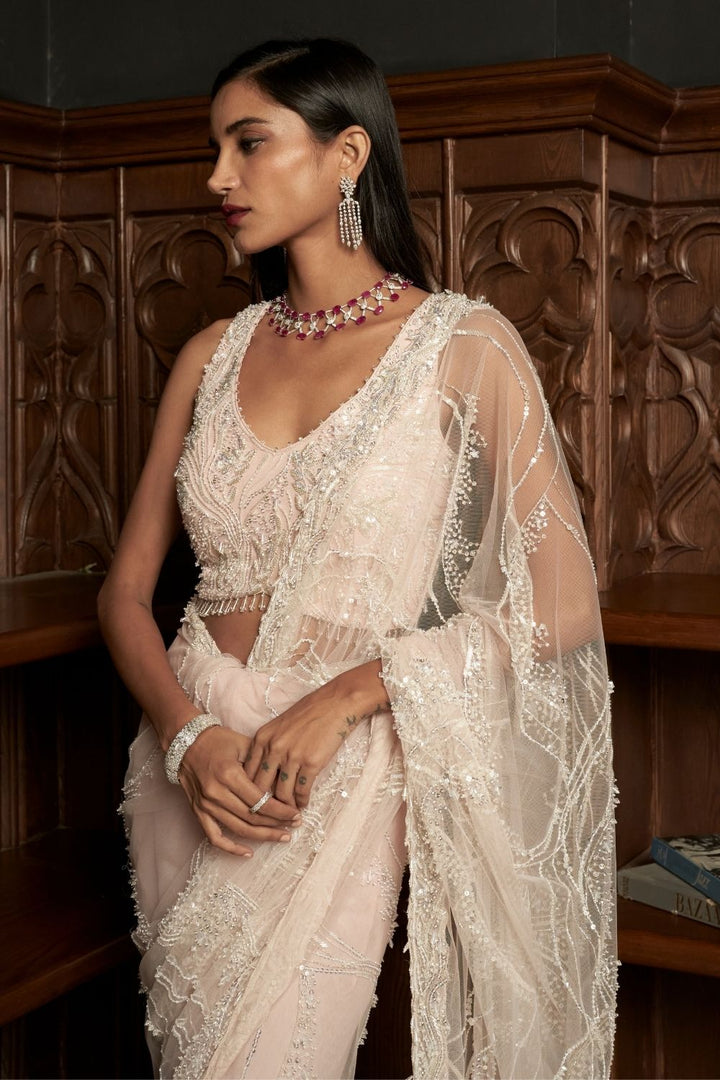 Pink Net Saree