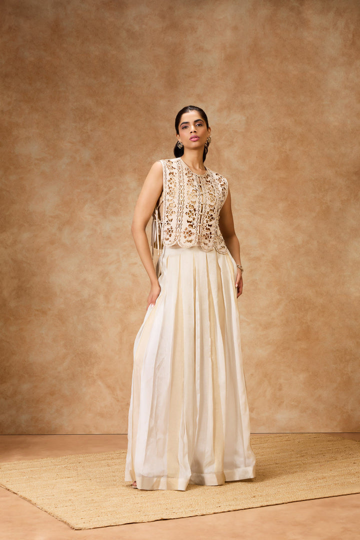 Ivory Gold Pleated Skirt