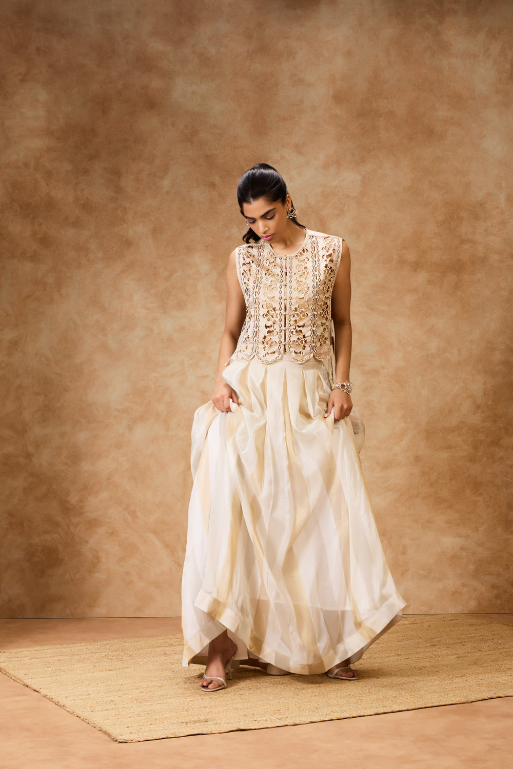 Ivory Gold Pleated Skirt