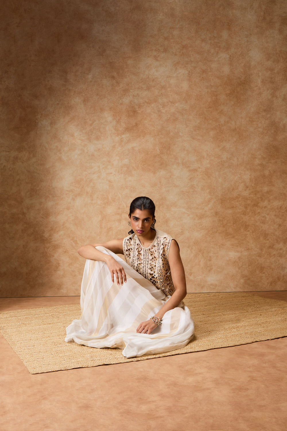 Ivory Gold Pleated Skirt