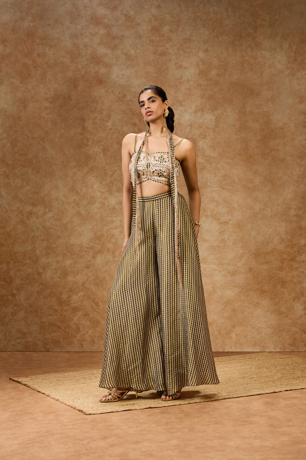 Moss Grid Bustier & Rose Gold Beaded Stole