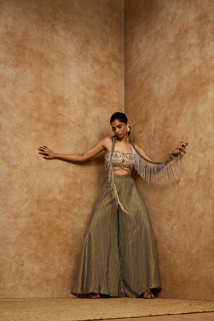 Moss Grid Bustier & Rose Gold Beaded Stole