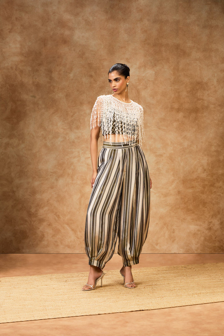 Olive Striped Barrel Pants