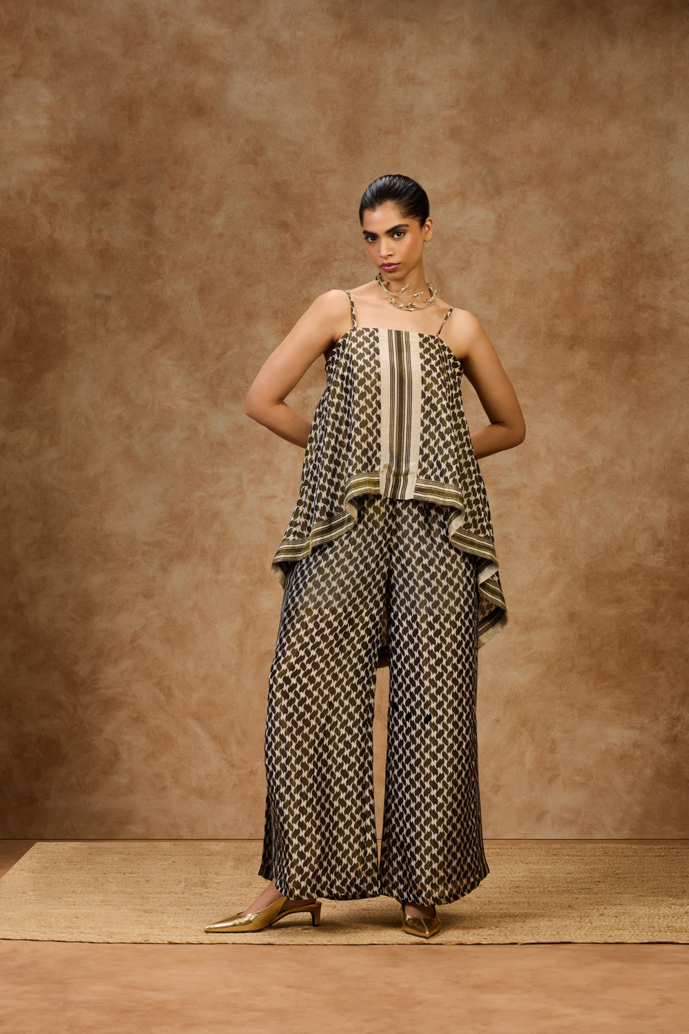 Olive Mosaic Pleated Pants