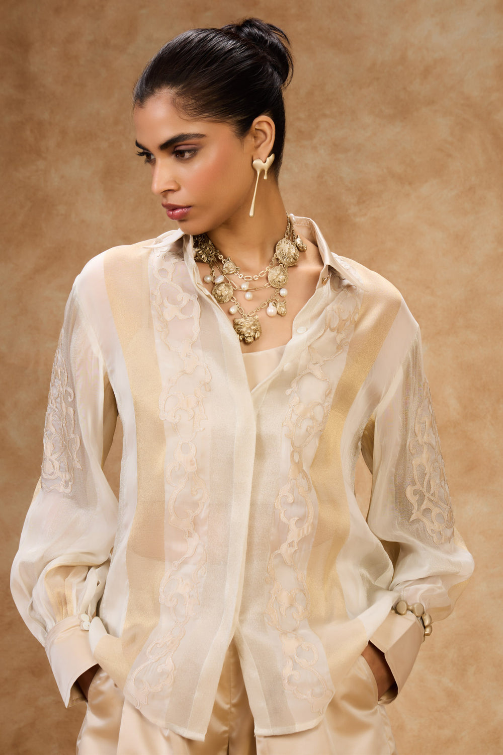 Ivory Gold Striped Shirt