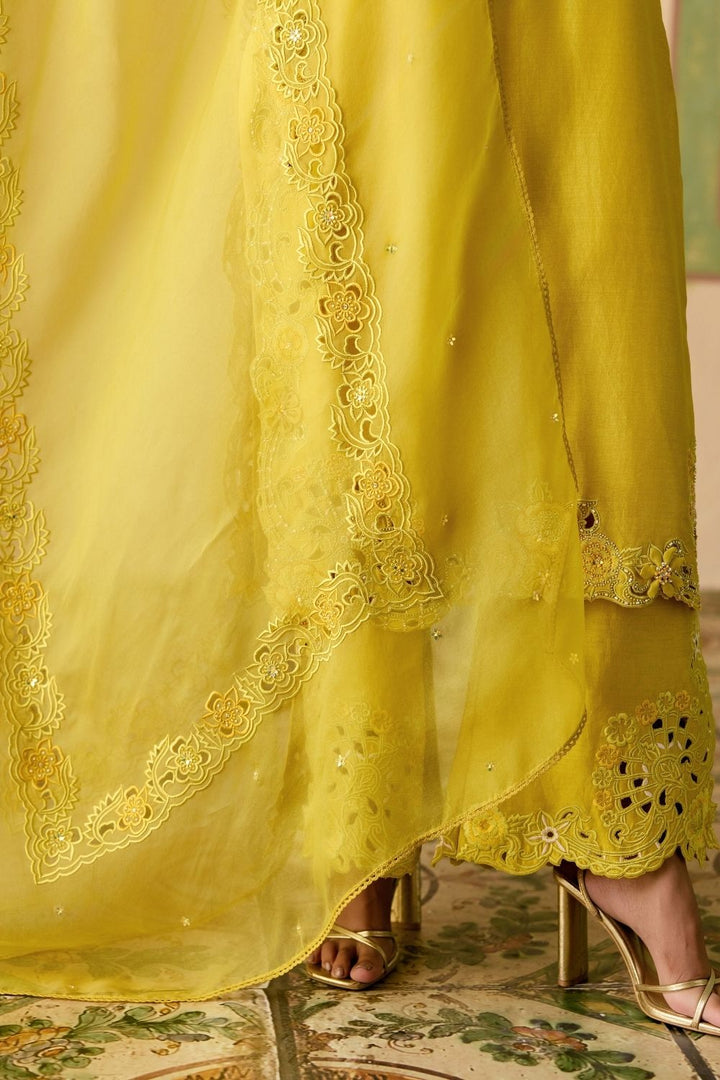 Yellow cutwork dupatta