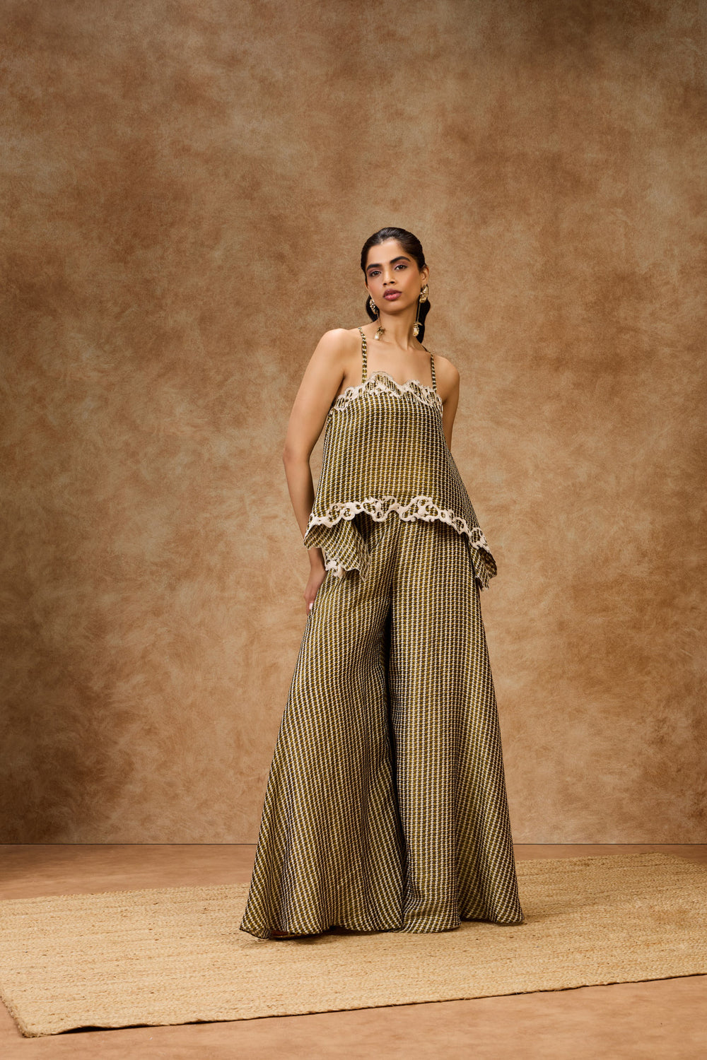 Moss Grid Palazzo Pants