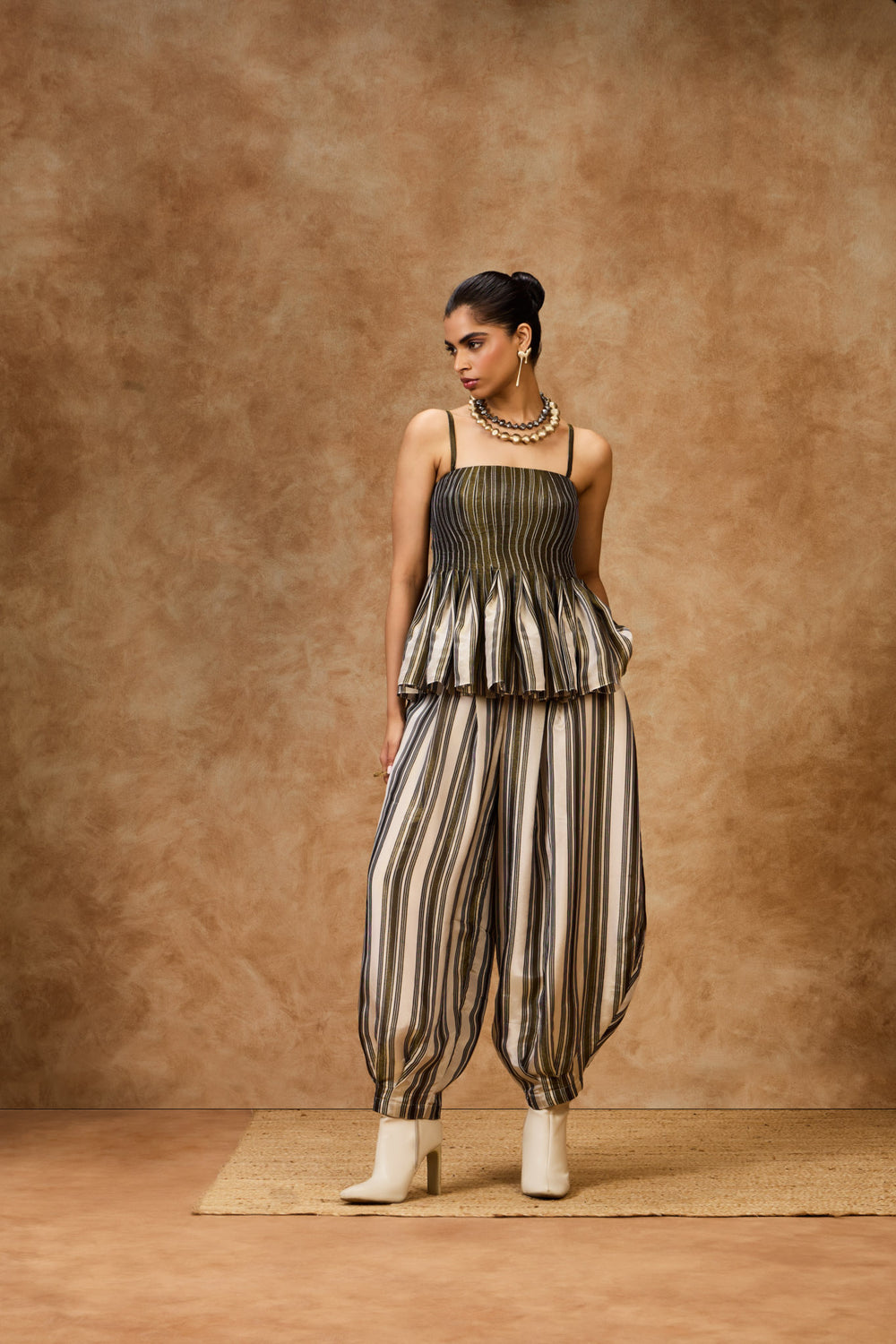 Olive Striped Barrel Pants