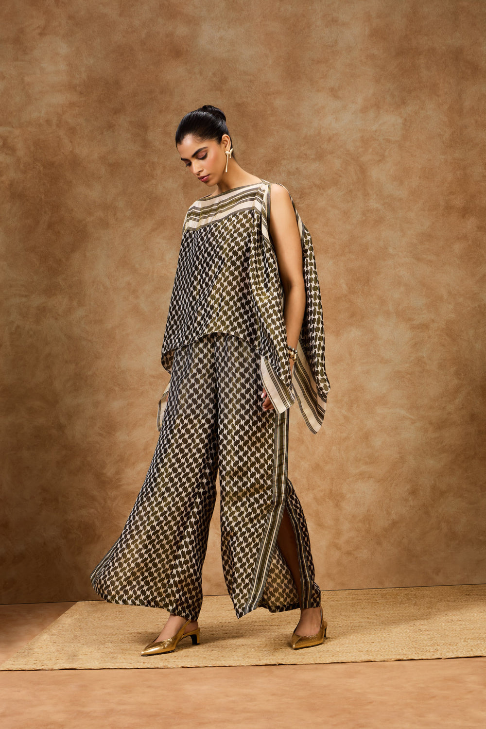 Olive Mosaic Pleated Pants
