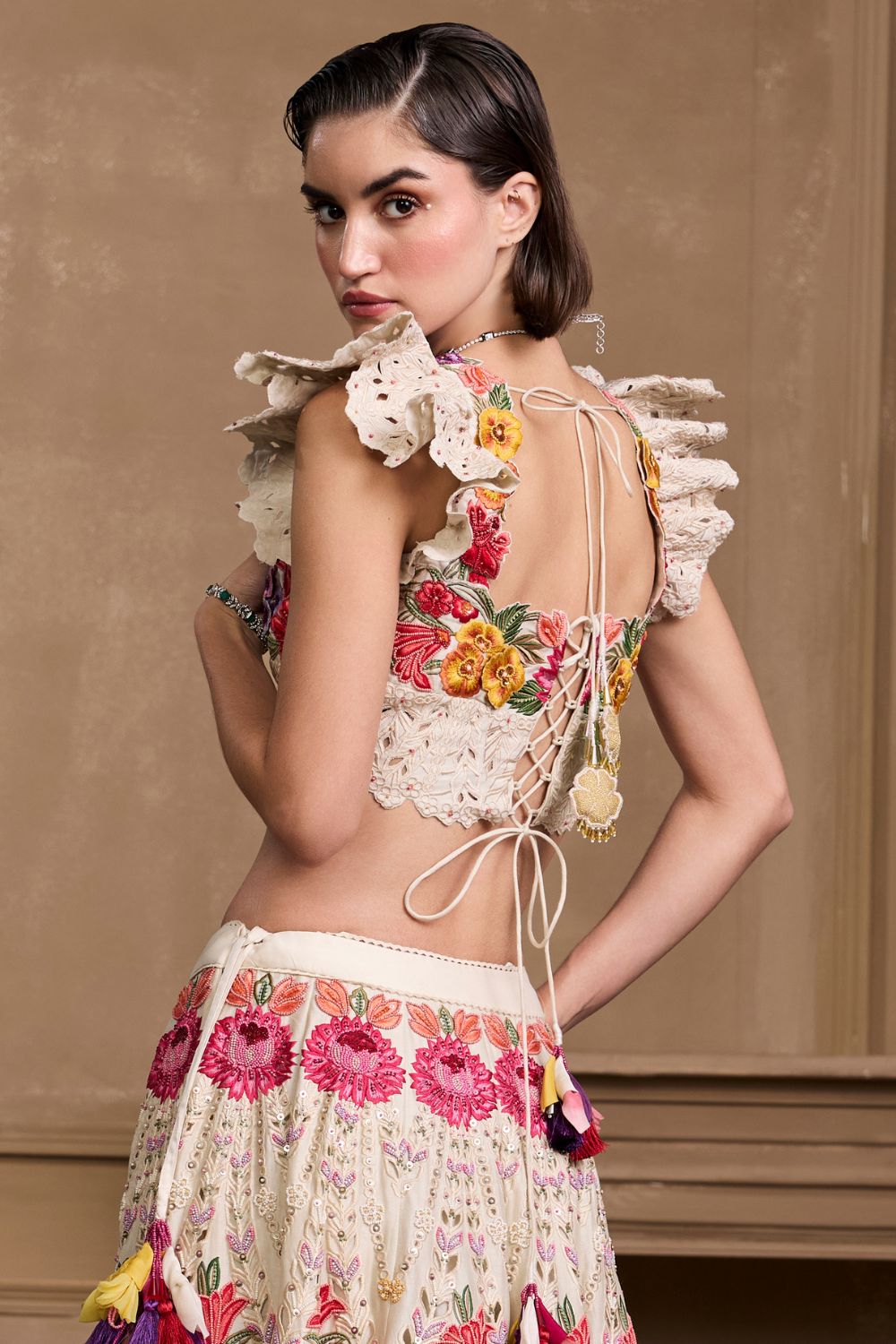 Ivory Multicoloured Floral Bustier