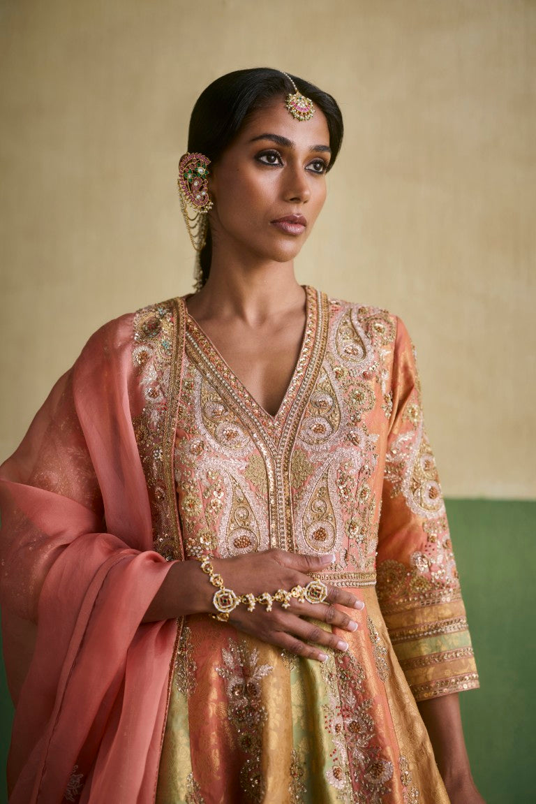 3 Color Brocade Kalidar With Dupatta