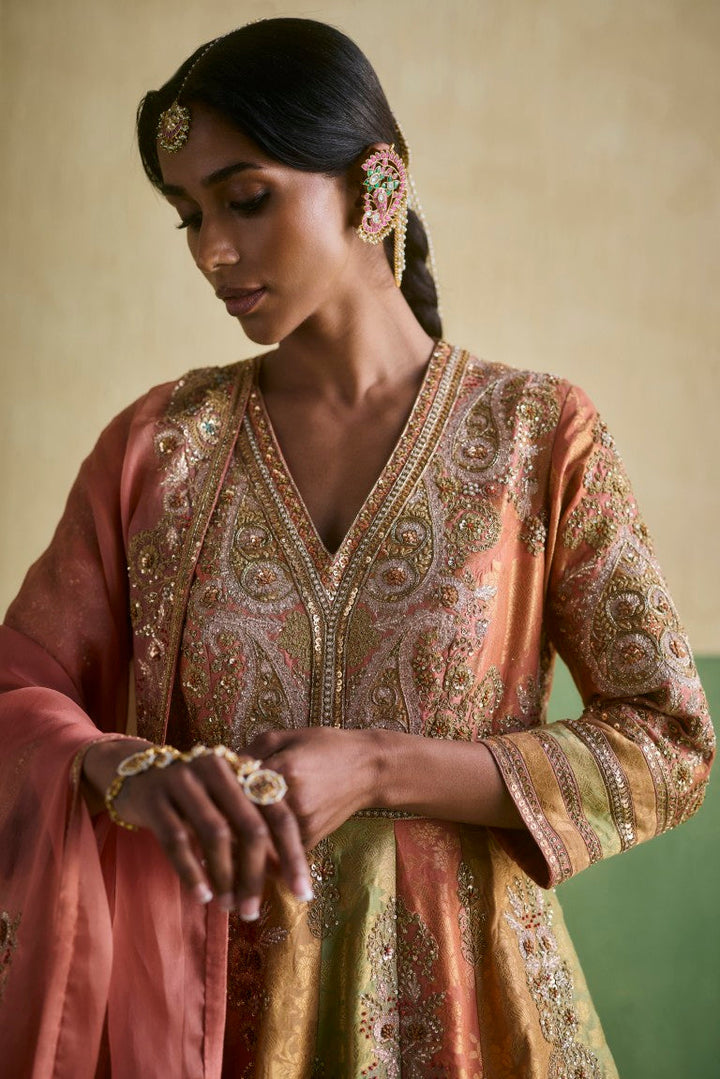 3 Color Brocade Kalidar With Dupatta
