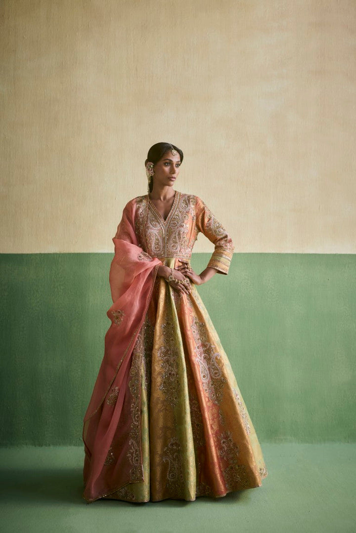 3 Color Brocade Kalidar With Dupatta