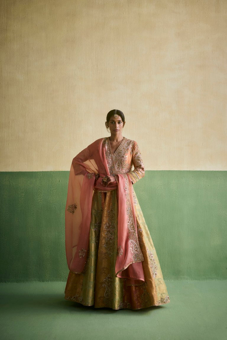3 Color Brocade Kalidar With Dupatta