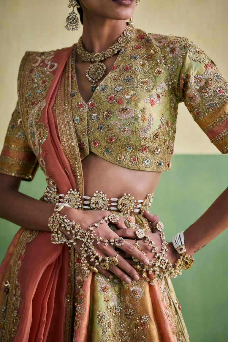 3 Color Brocade Lehenga With Heavy Dupatta