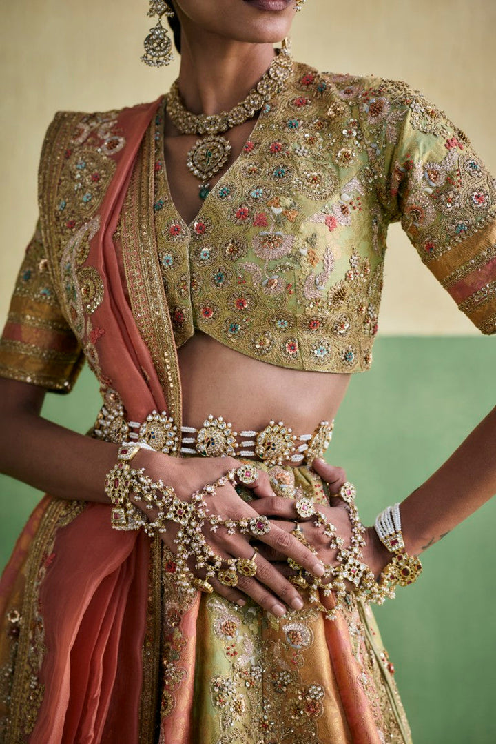 3 Color Brocade Lehenga With Heavy Dupatta