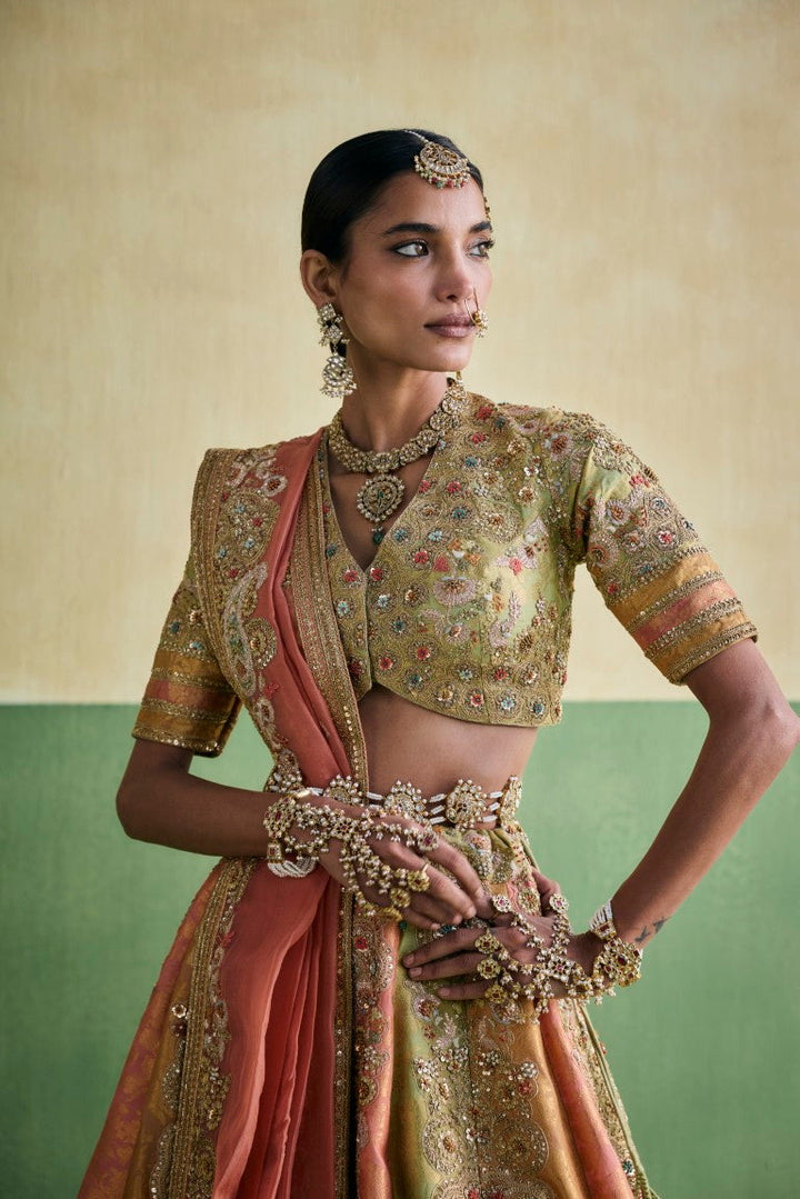 3 Color Brocade Lehenga With Heavy Dupatta