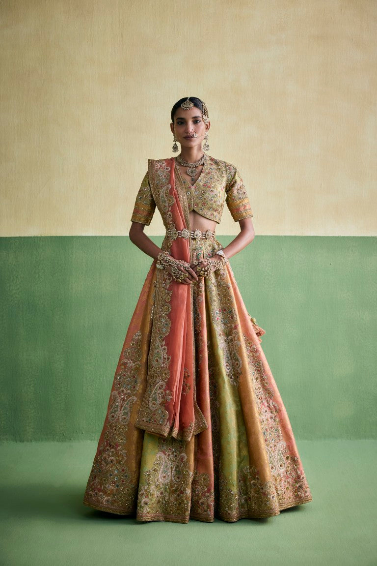 3 Color Brocade Lehenga With Heavy Dupatta