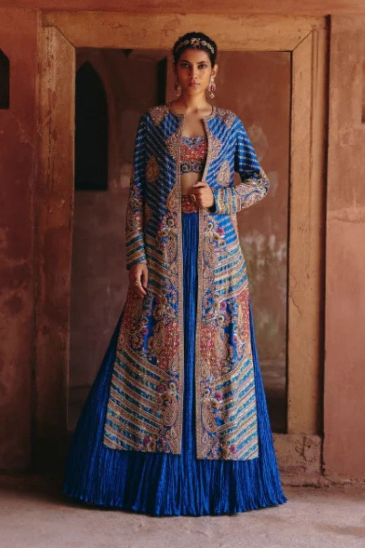 Gulrez Embroidered Jacket With Bustier & Crushed Skirt