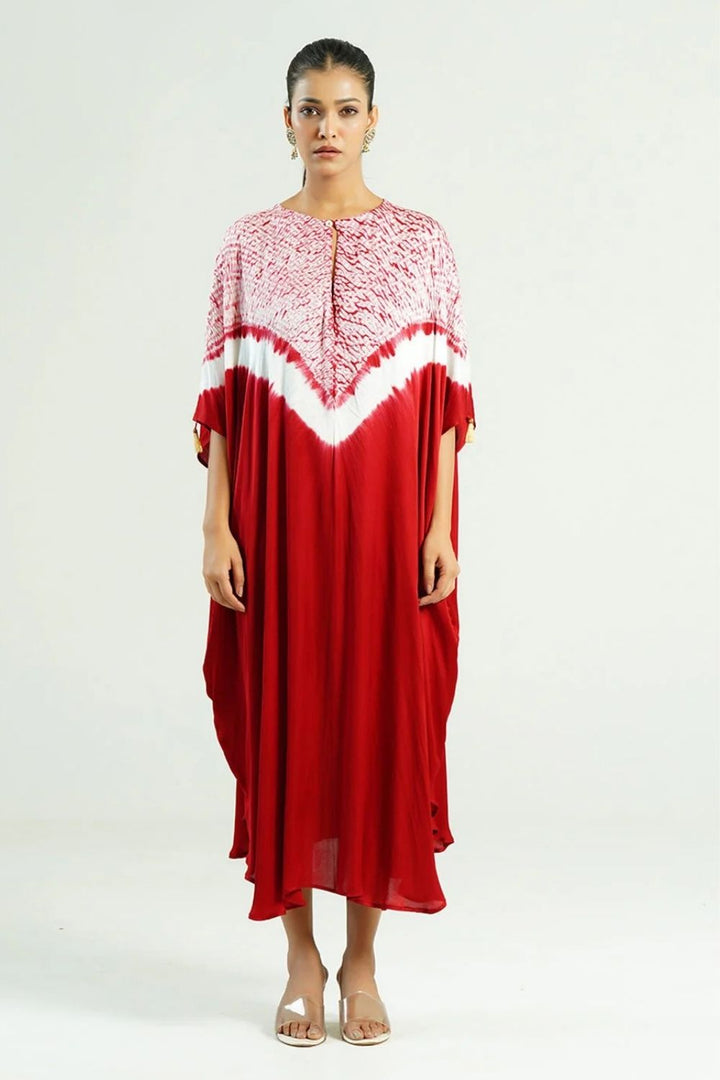 Kaftan Shibori - Scarlet Red / Ivory