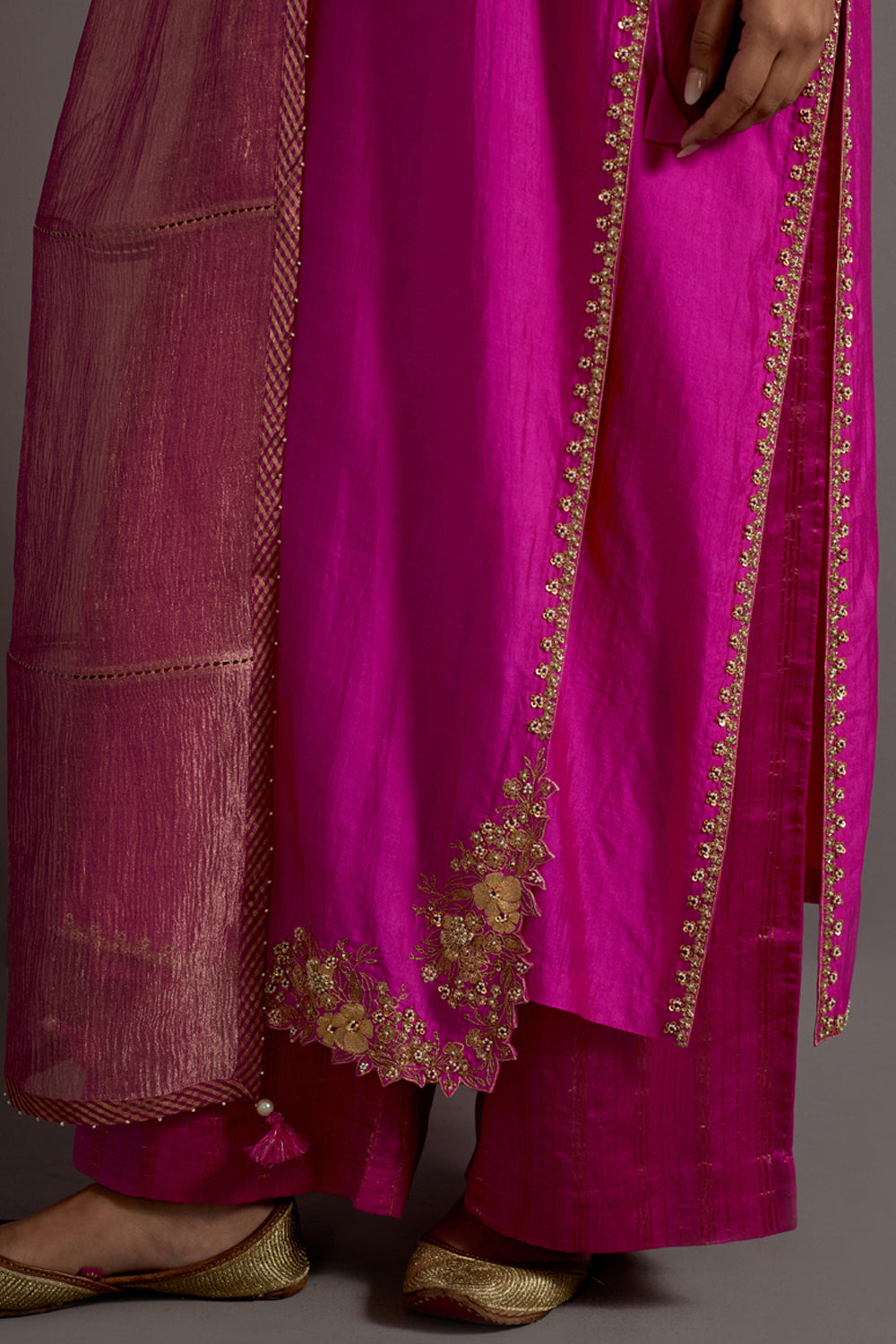 Fuchsia Pink Guccha Embroidered Straight Angrakha Set