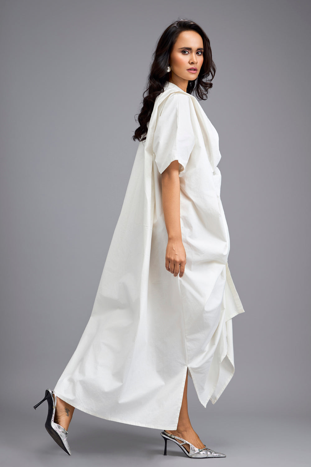 Oversize White Draped Dress