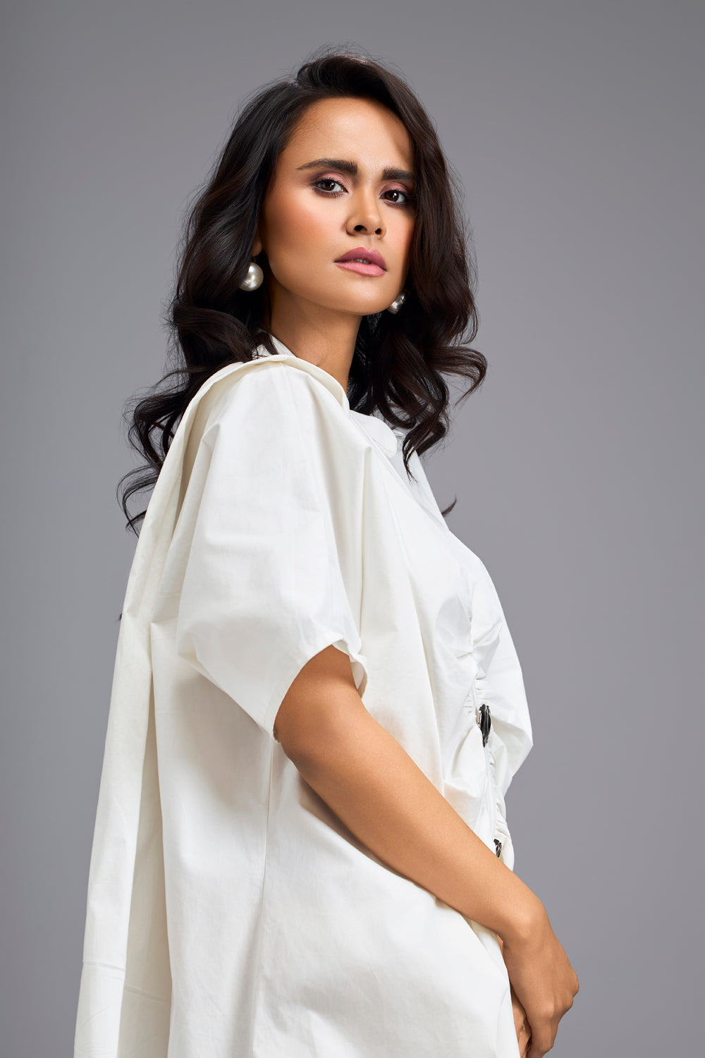 Oversize White Draped Dress