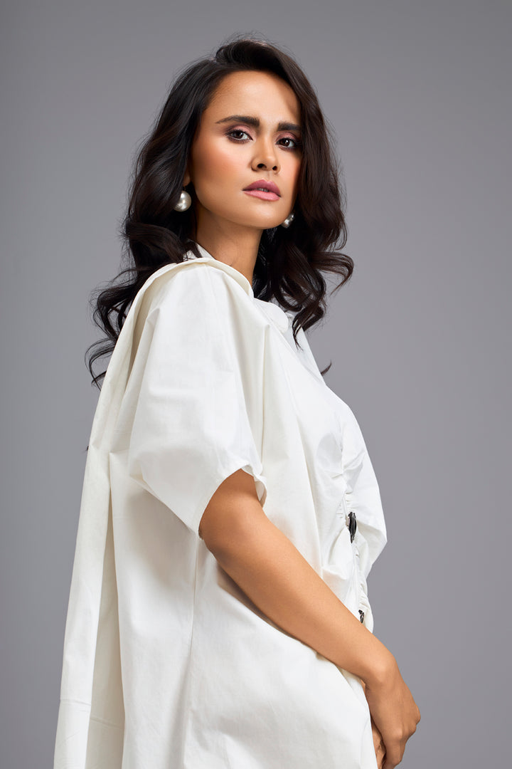Oversize White Draped Dress