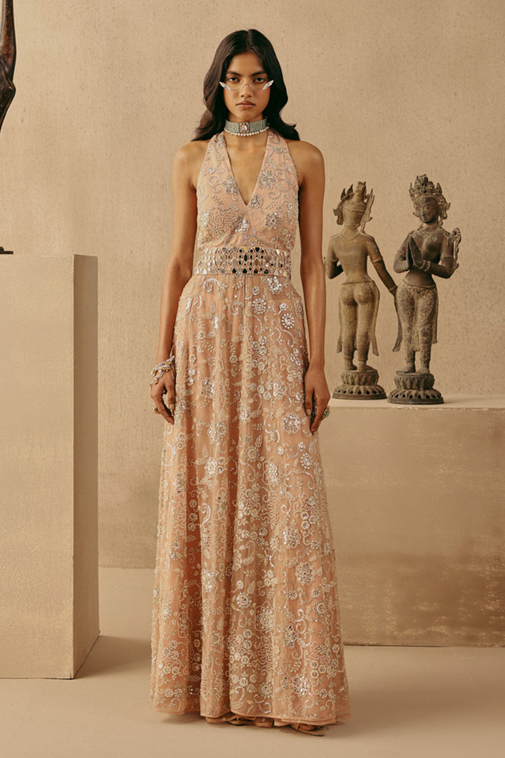 MIRRORWORK HALTER NECK DRESS