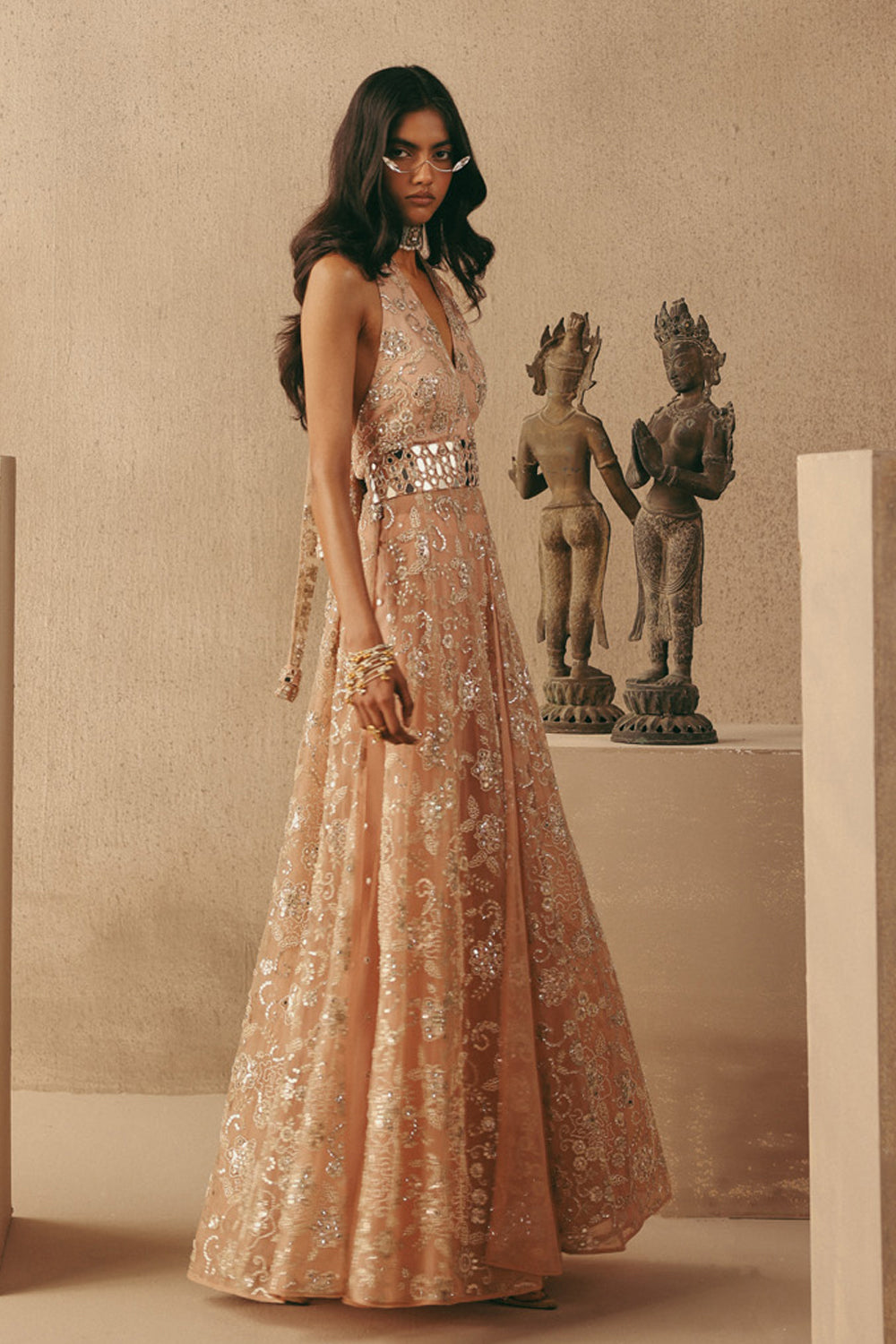 MIRRORWORK HALTER NECK DRESS