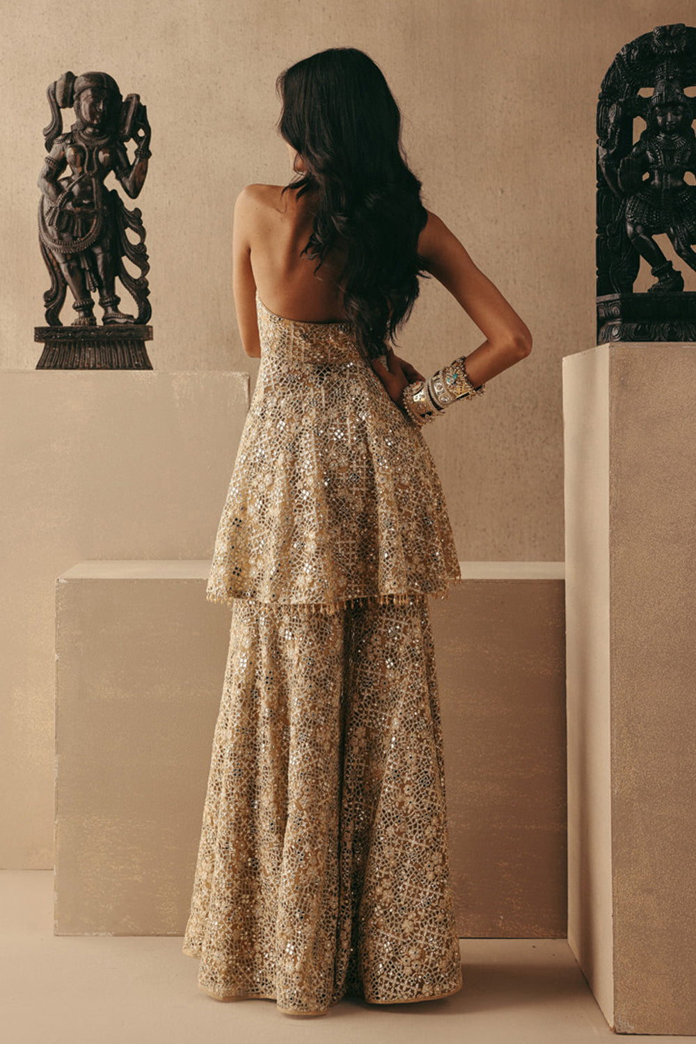 MIRRORWORK AND ZARI FLORAL LACEWORK SHARARAS