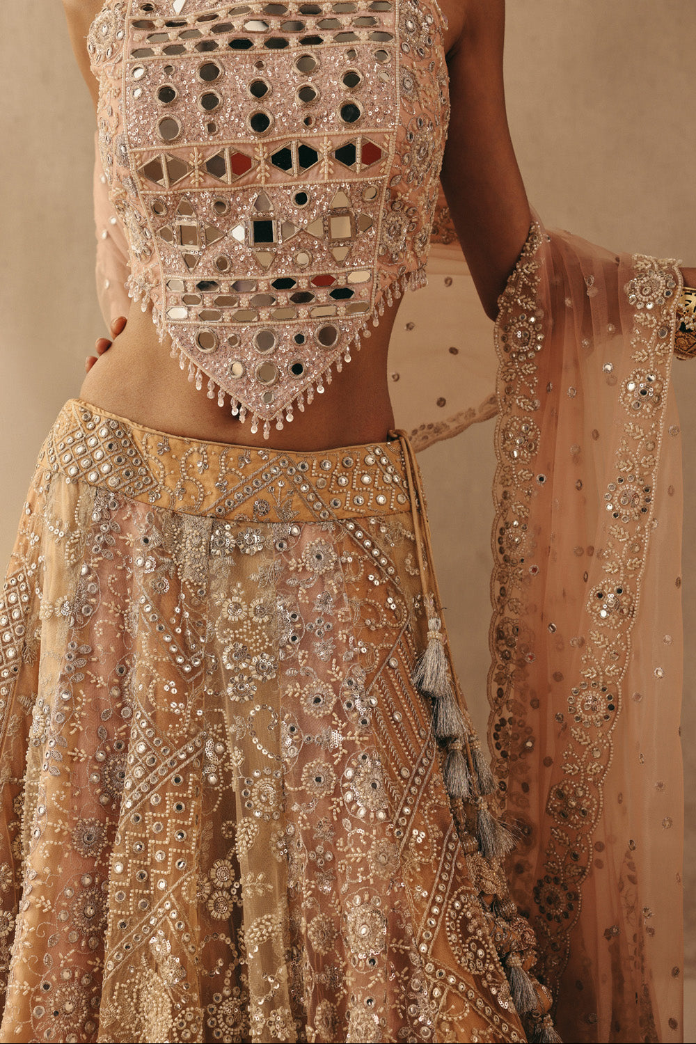 MULTICOLOUR MIRRORWORK LEHENGA SET