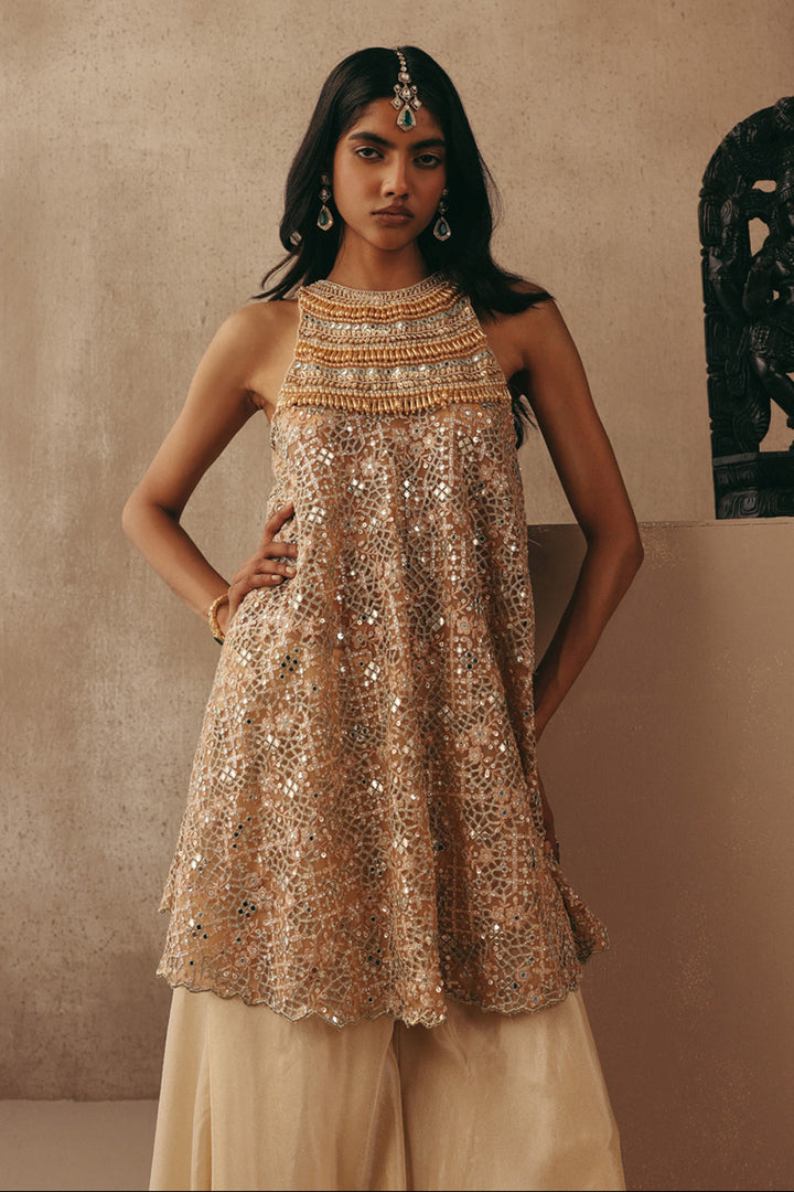 MIRRORWORK PEARL EMBELLISHED TOP