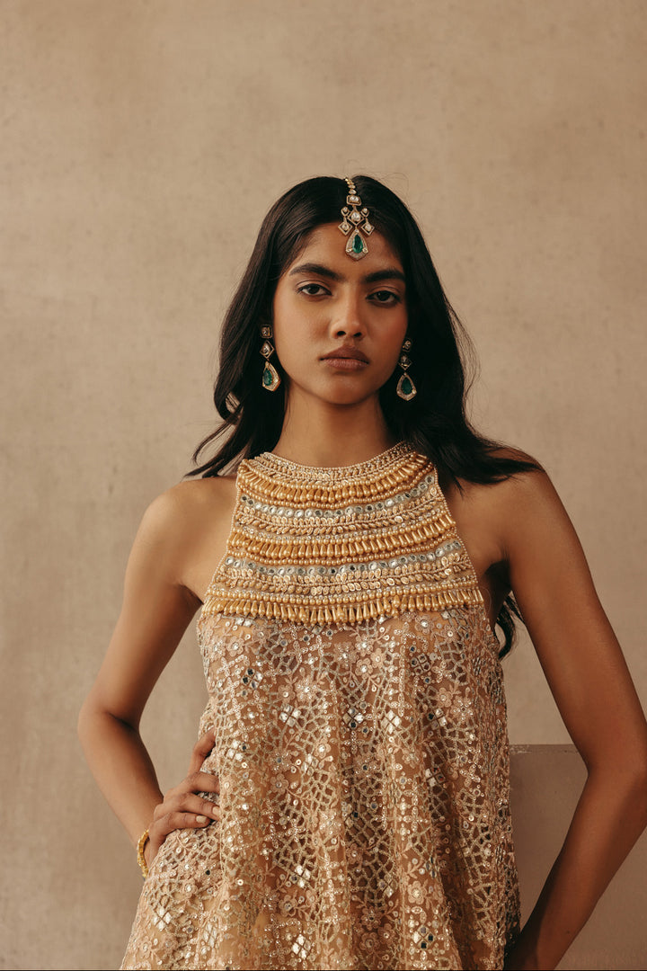 MIRRORWORK PEARL EMBELLISHED TOP