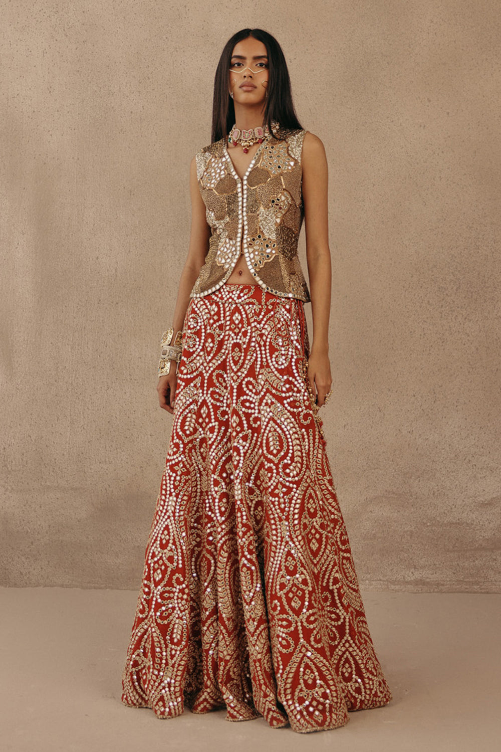 MIRRORWORK FISH CUT LEHENGA SET