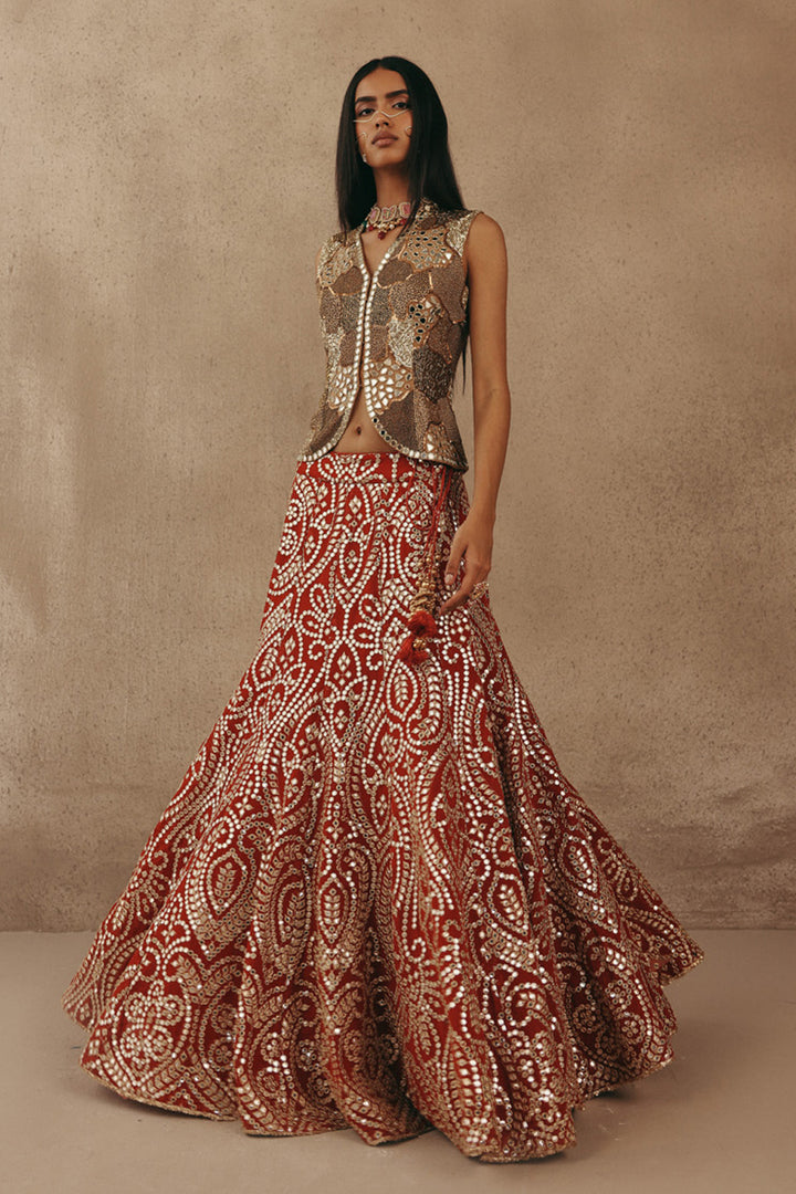 MIRRORWORK FISH CUT LEHENGA SET