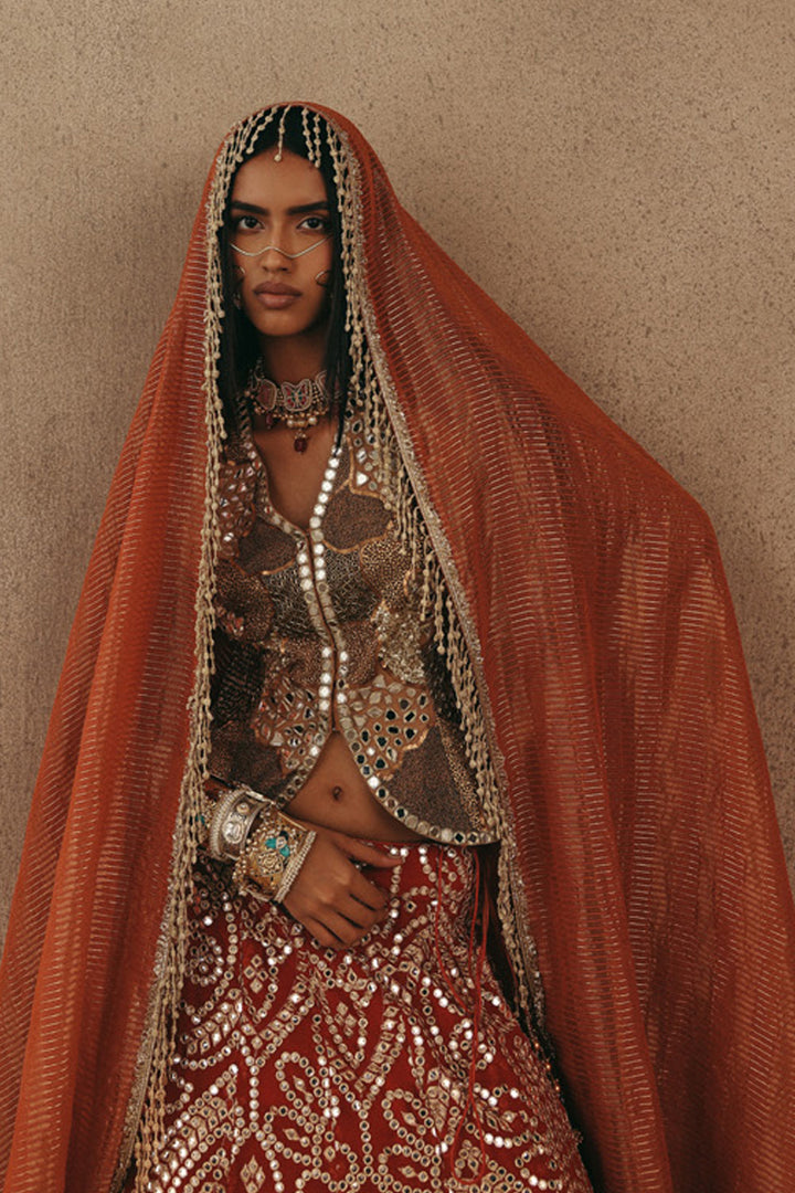 MIRRORWORK FISH CUT LEHENGA SET