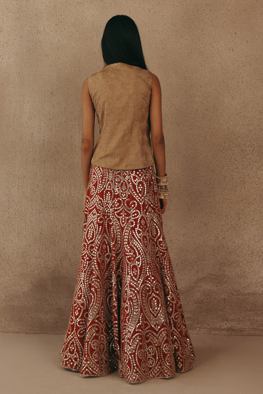 MIRRORWORK FISH CUT LEHENGA SET