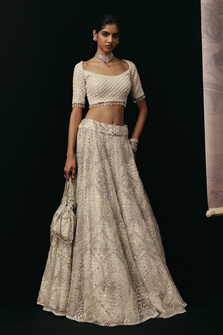 IVORY MIRRORWORK LEHENGA SET