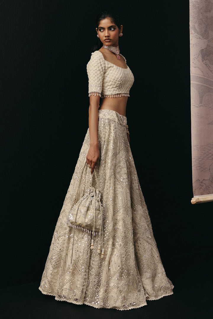 IVORY MIRRORWORK LEHENGA SET