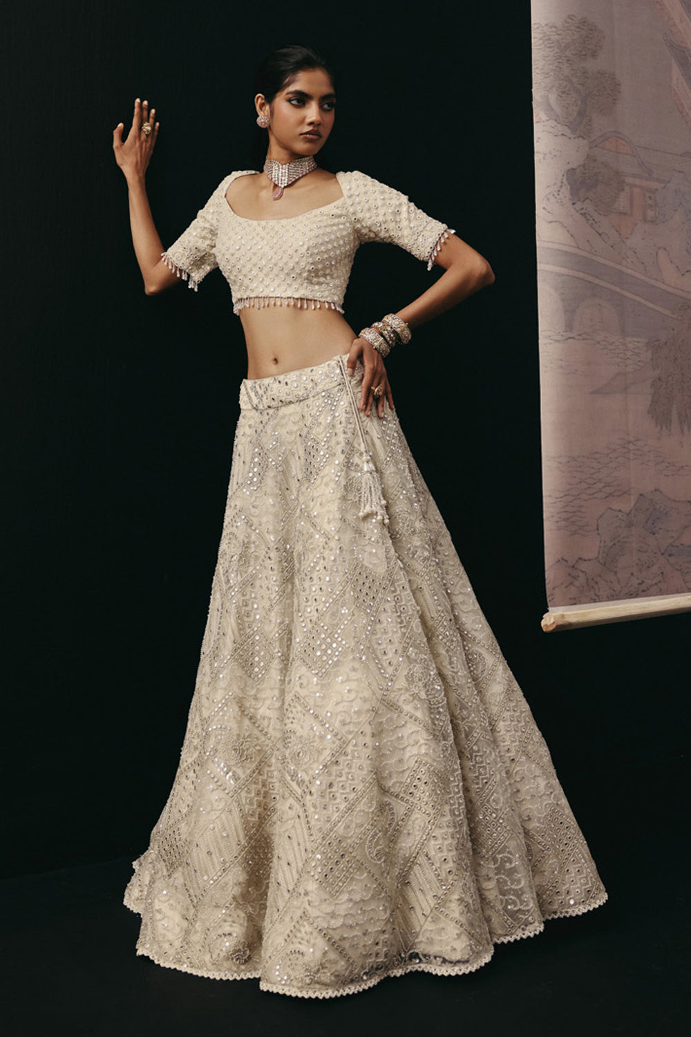 IVORY MIRRORWORK LEHENGA SET