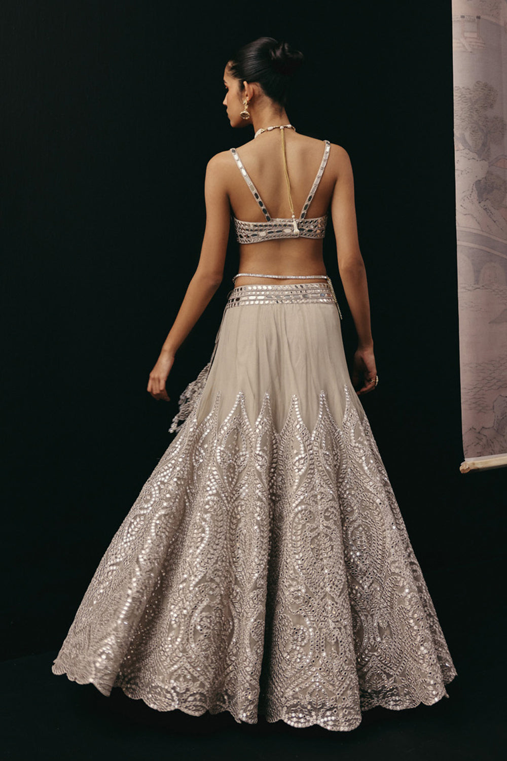 SILVER ZARI MIRRORWORK LEHENGA SET